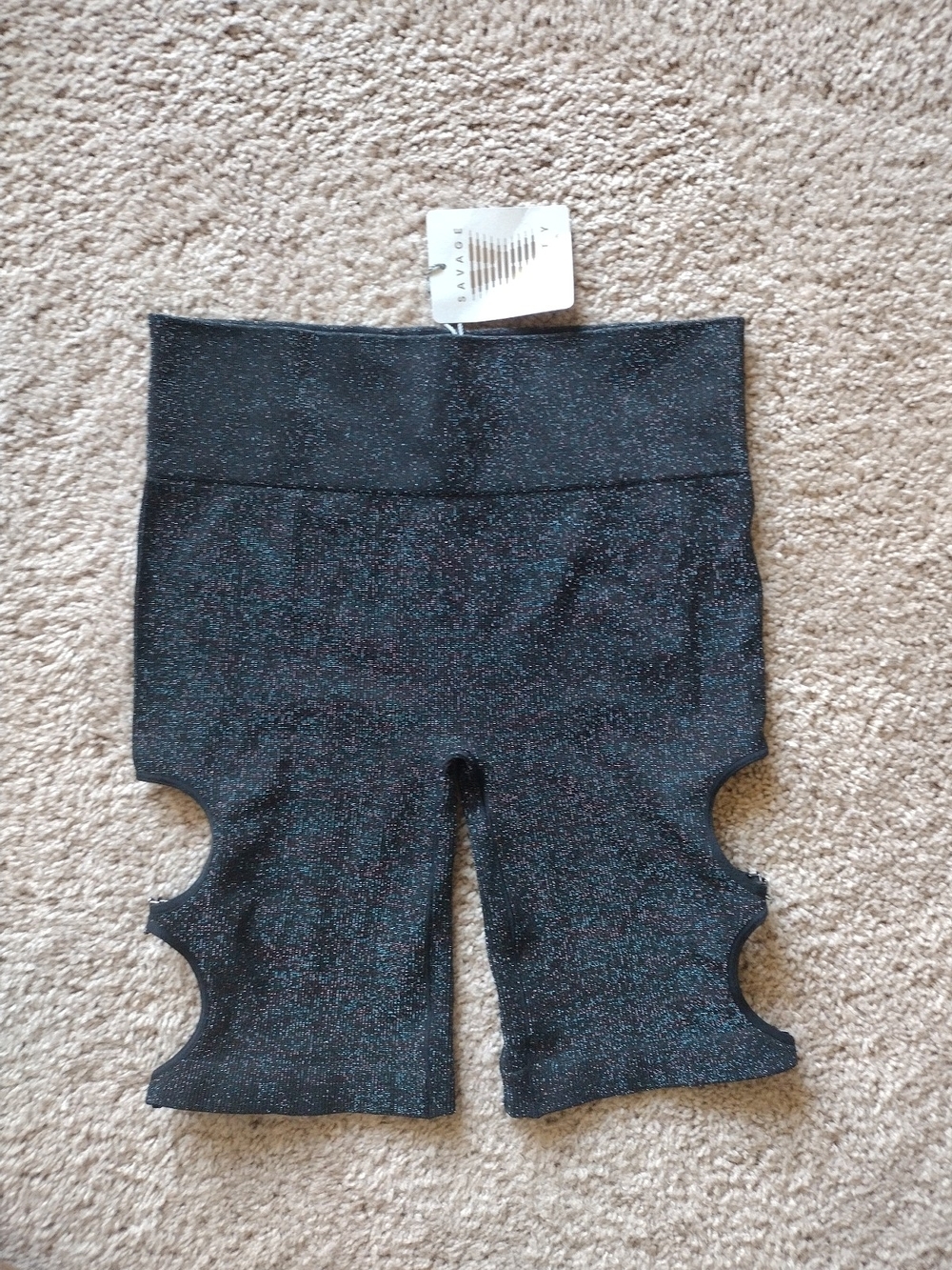 Savage X Fenty Black Sparkle Cutout Bike Shorts